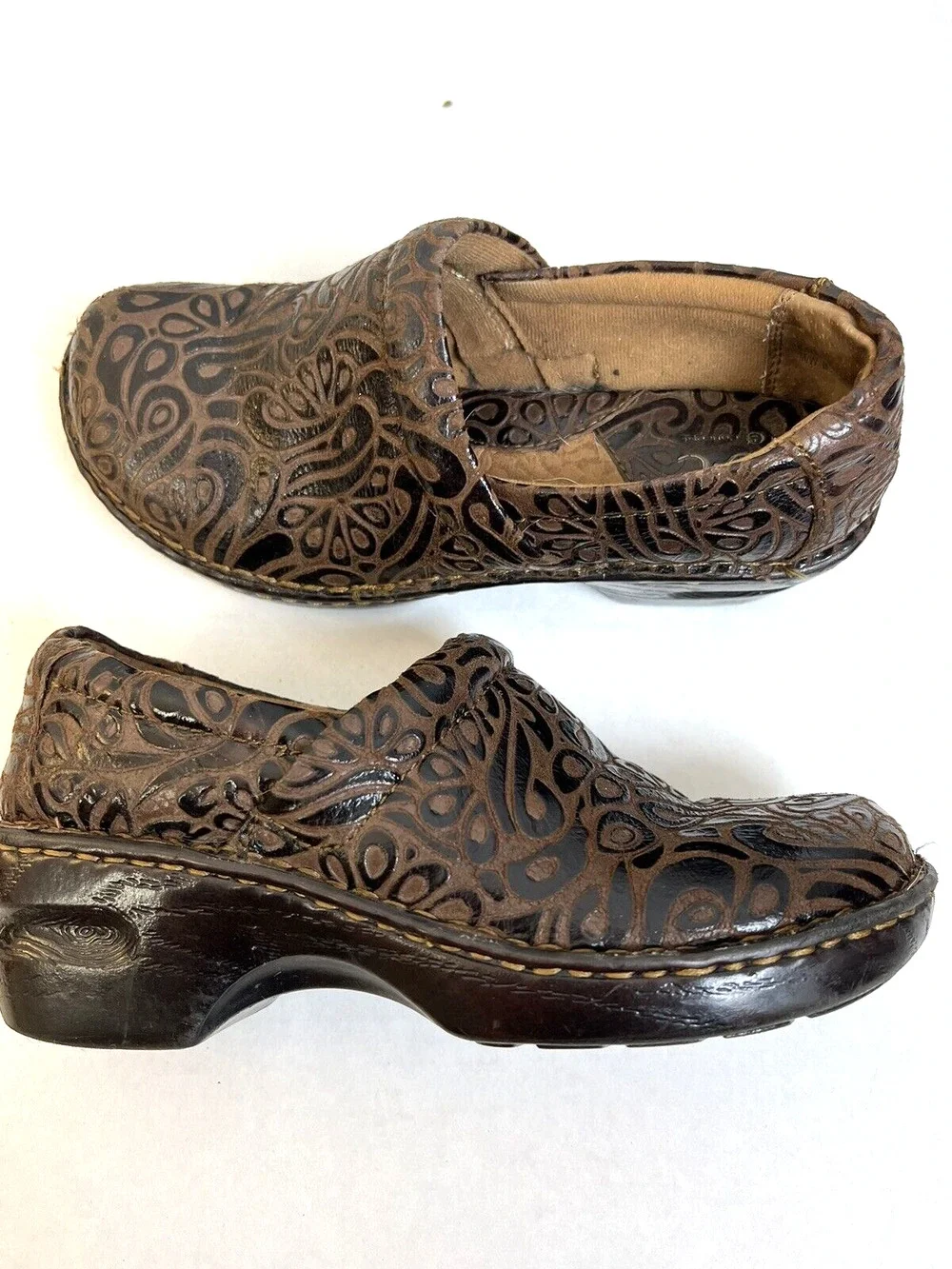 b.o.c. Peggy Slip-On Comfort Clog Women 7 Brown, Faux Tooled Leather Western